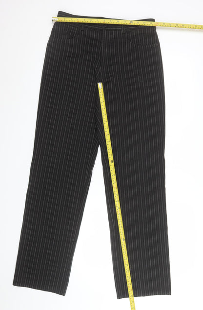 Moto Men's Black Pinstripe Regular Fit Cotton Trousers 32W