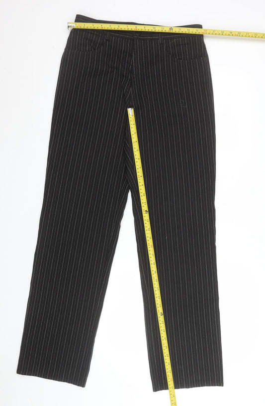 Moto Men's Black Pinstripe Regular Fit Cotton Trousers 32W