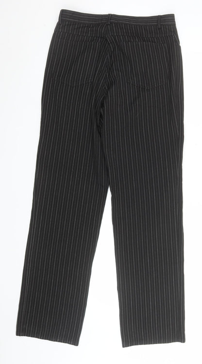 Moto Men's Black Pinstripe Regular Fit Cotton Trousers 32W