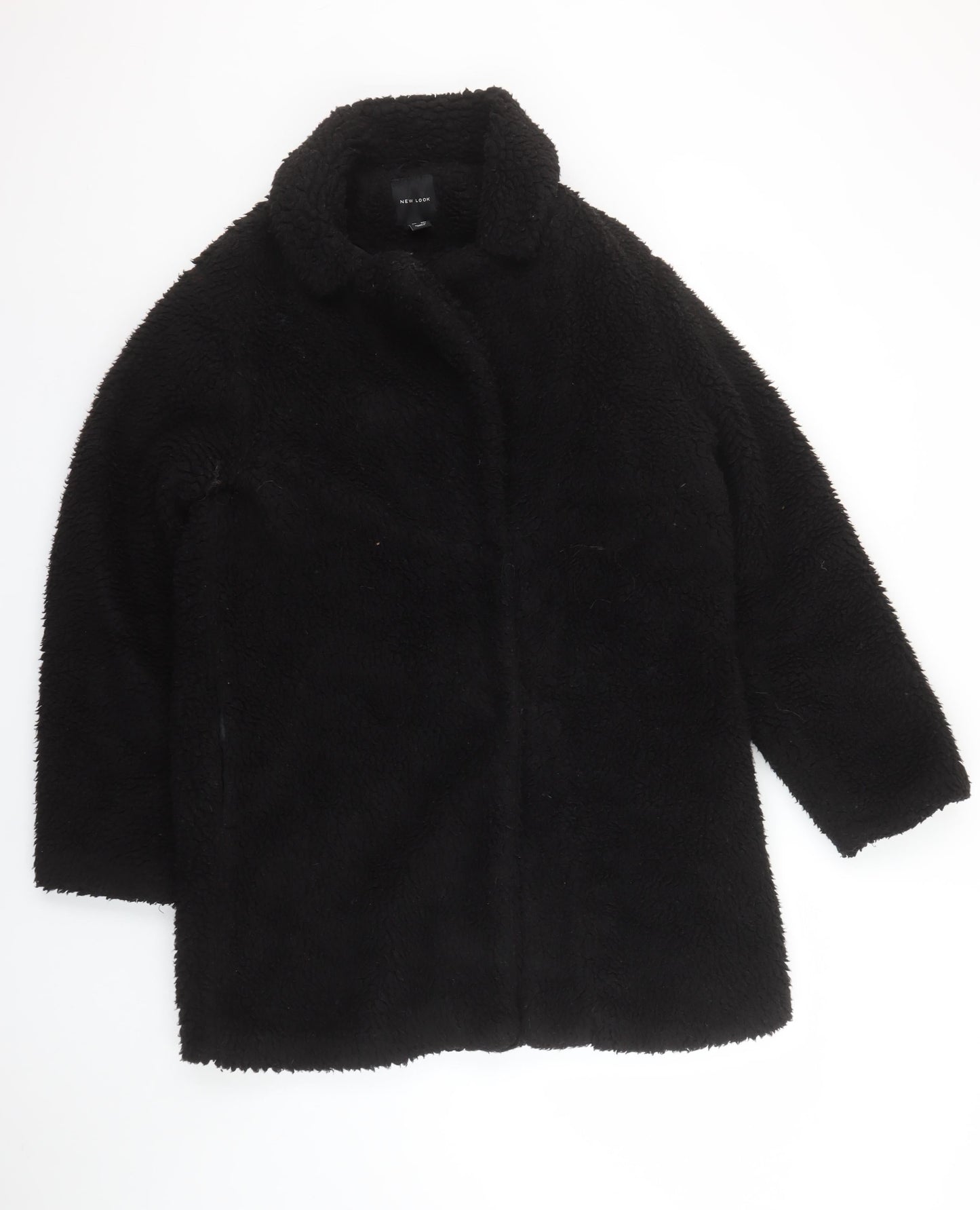 New Look Women's Black Faux Fur Teddy Coat Size 12
