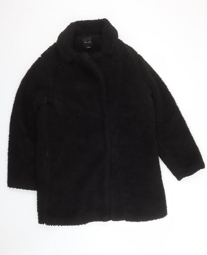 New Look Women's Black Faux Fur Teddy Coat Size 12
