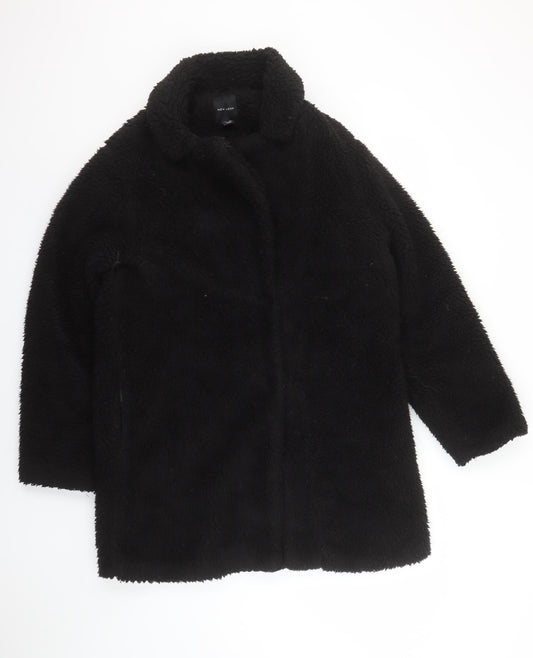 New Look Women's Black Faux Fur Teddy Coat Size 12