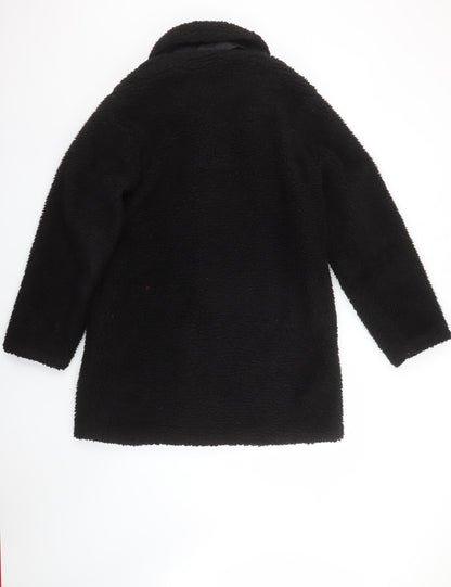New Look Women's Black Faux Fur Teddy Coat Size 12