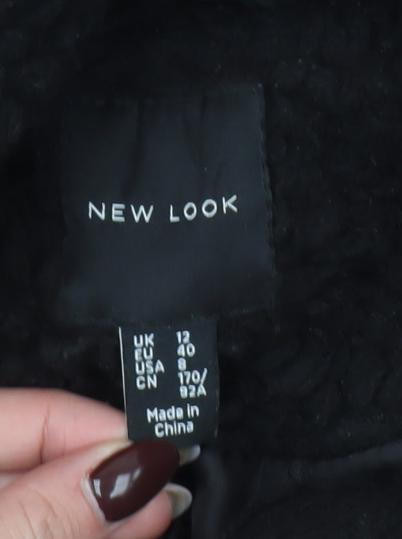 New Look Women's Black Faux Fur Teddy Coat Size 12