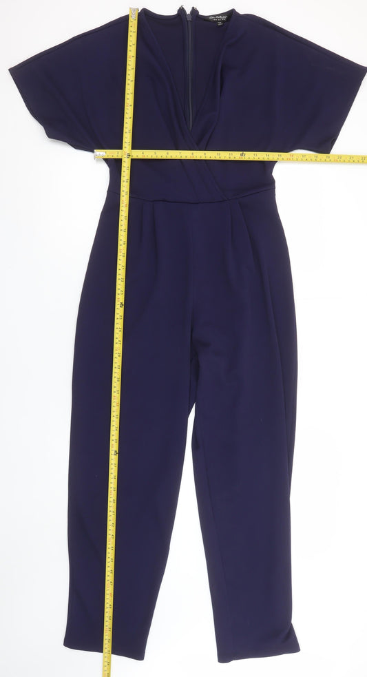 Miss Selfridge Women Navy Blue Wrap Jumpsuit Size 10 Short Sleeve Zip Back