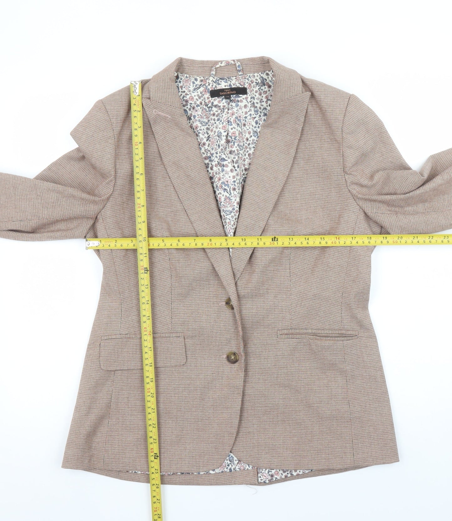 Next Women’s Beige Check Blazer UK 14 Regular Fit Single-Breasted