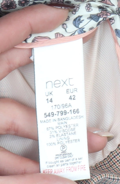 Next Women’s Beige Check Blazer UK 14 Regular Fit Single-Breasted