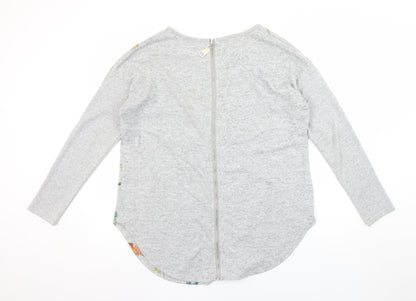 QED London Women's Grey Bird Print Long Sleeve Jersey Top M