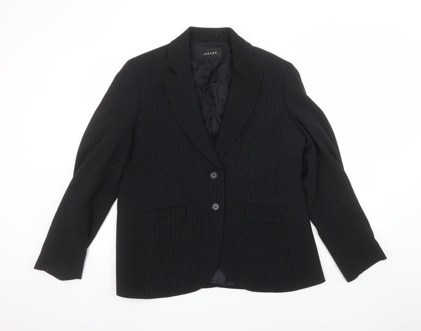 Jaeger Womens Black Pinstripe Single-Breasted Blazer UK 18 Classic Fit