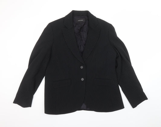 Jaeger Womens Black Pinstripe Single-Breasted Blazer UK 18 Classic Fit