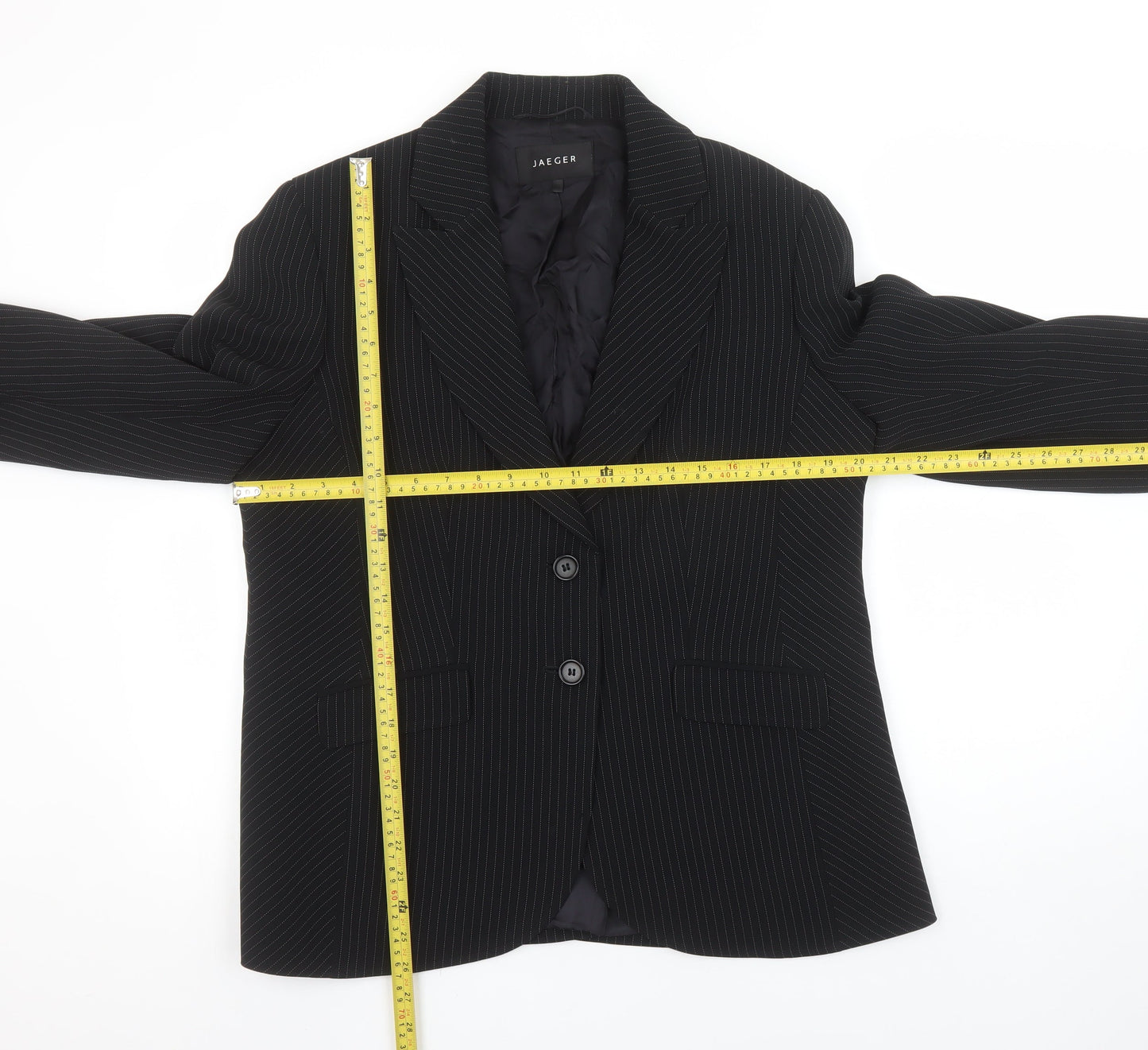 Jaeger Womens Black Pinstripe Single-Breasted Blazer UK 18 Classic Fit