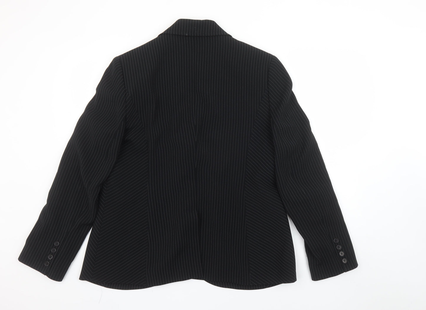 Jaeger Womens Black Pinstripe Single-Breasted Blazer UK 18 Classic Fit