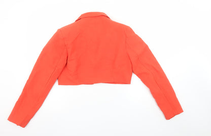 PrettyLittleThing Women Orange Cropped Blazer Jacket UK 10 Linen Mix