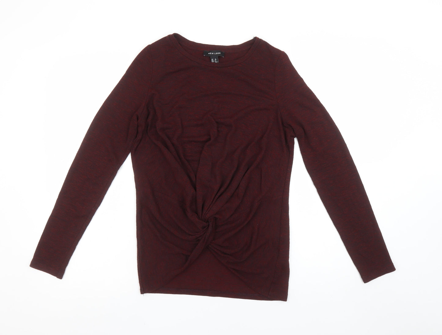 New Look Women Red Long Sleeve Knot Front Basic Jersey Top Size 10