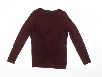 New Look Women Red Long Sleeve Knot Front Basic Jersey Top Size 10