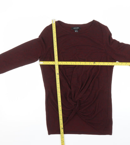 New Look Women Red Long Sleeve Knot Front Basic Jersey Top Size 10