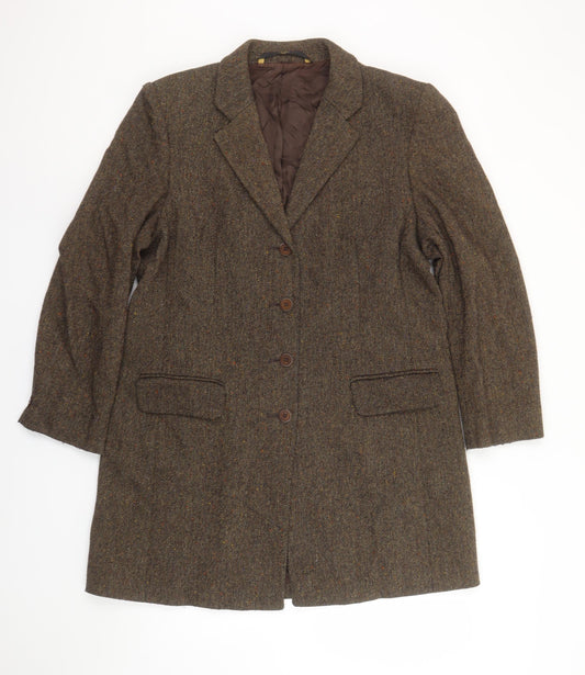 Marks & Spencer Women’s Brown Herringbone Wool Blazer UK 16 Classic Mid-Length Jacket