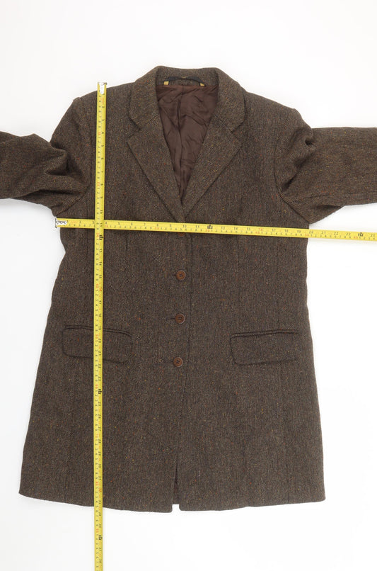 Marks & Spencer Women’s Brown Herringbone Wool Blazer UK 16 Classic Mid-Length Jacket