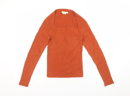 Boden Women’s Orange Knit Long Sleeve Square Neck Top Size 10