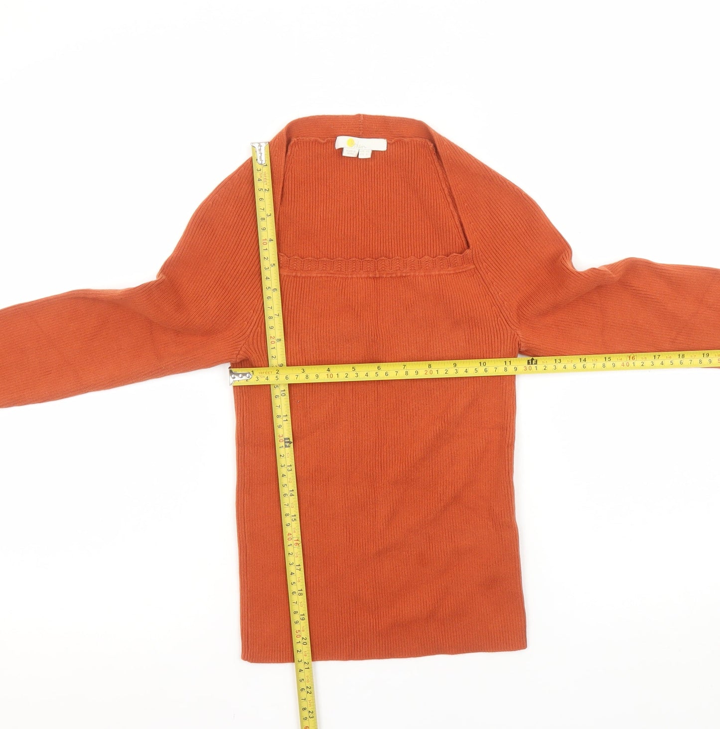 Boden Women’s Orange Knit Long Sleeve Square Neck Top Size 10