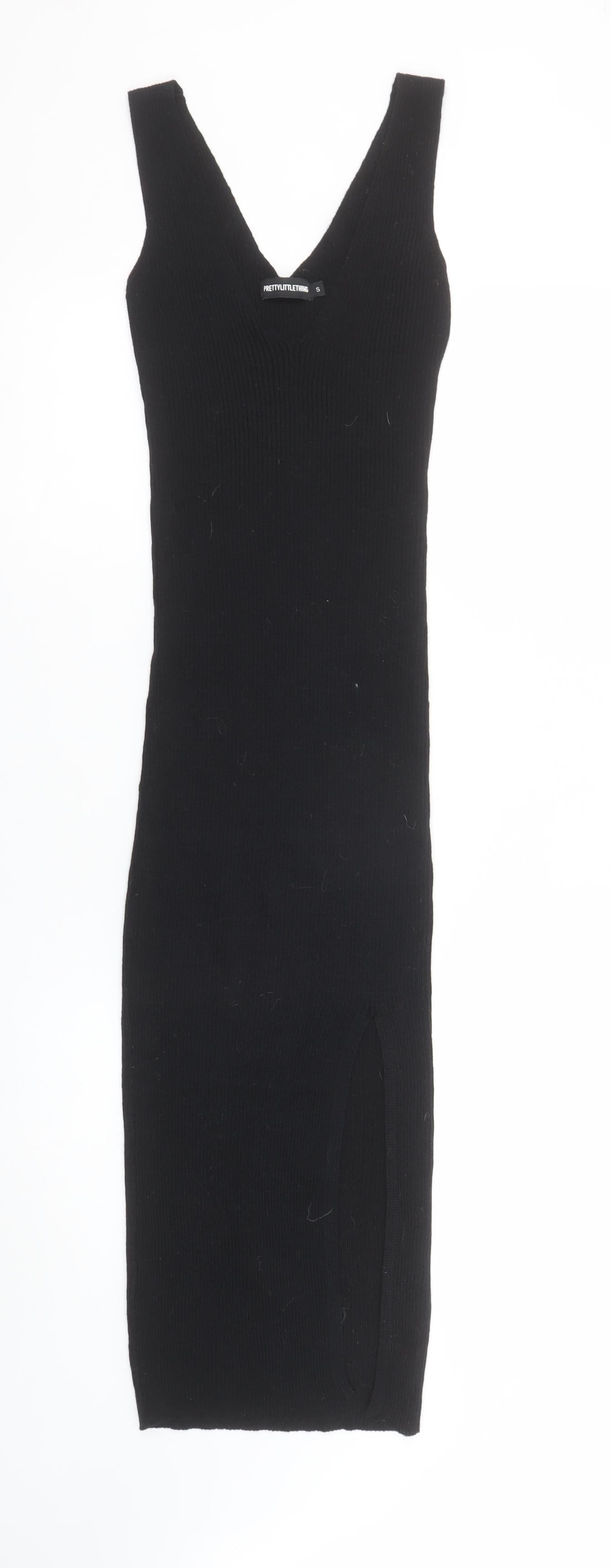 PrettyLittleThing Women's Black Sleeveless V-Neck Knit Bodycon Midi Dress S