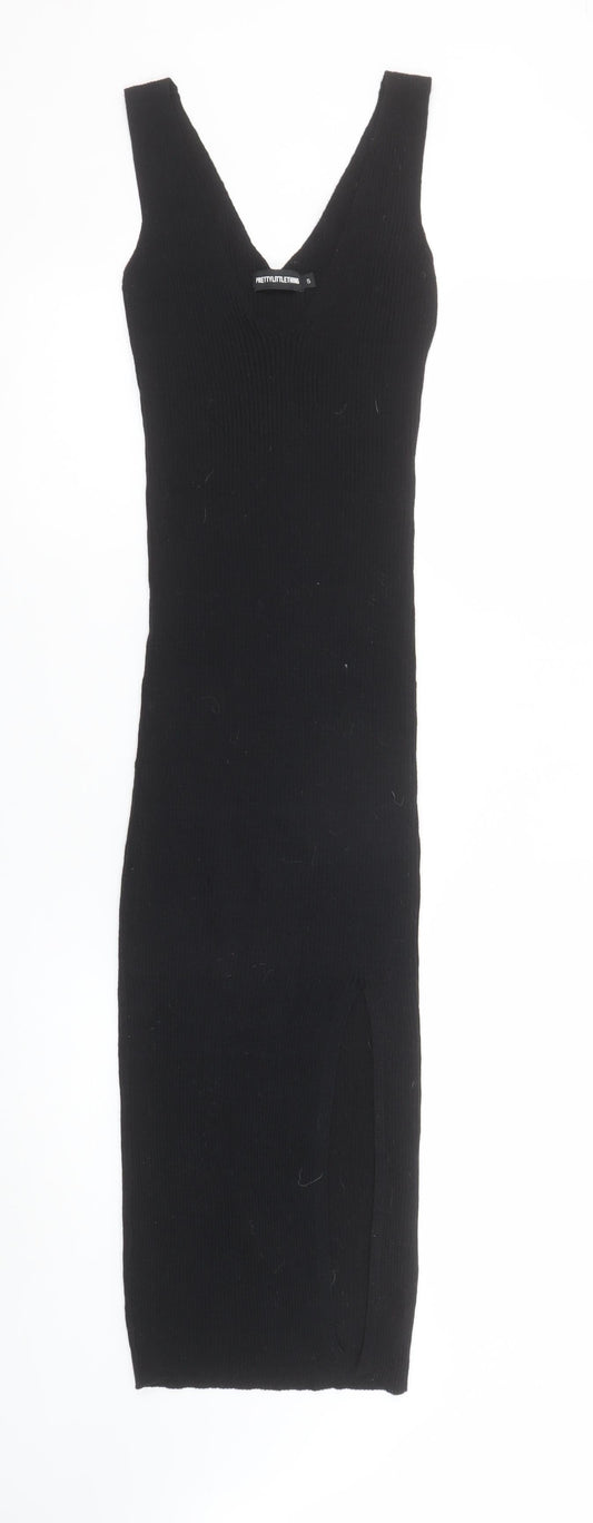 PrettyLittleThing Women's Black Sleeveless V-Neck Knit Bodycon Midi Dress S