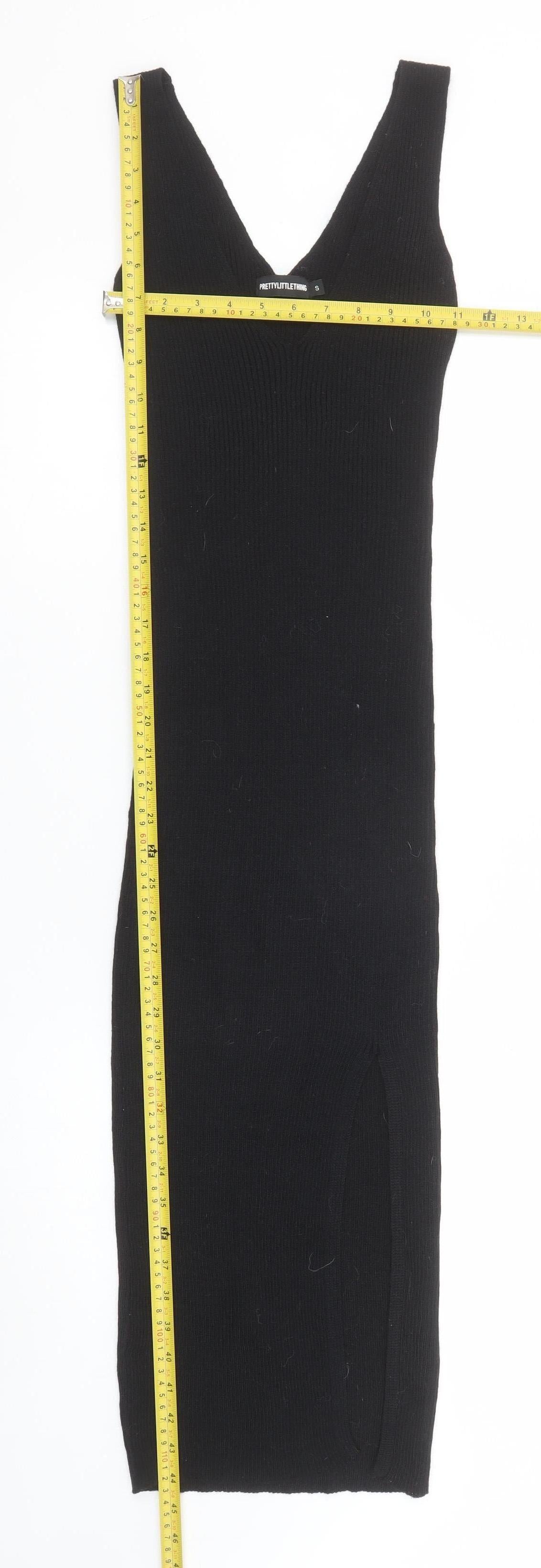 PrettyLittleThing Women's Black Sleeveless V-Neck Knit Bodycon Midi Dress S