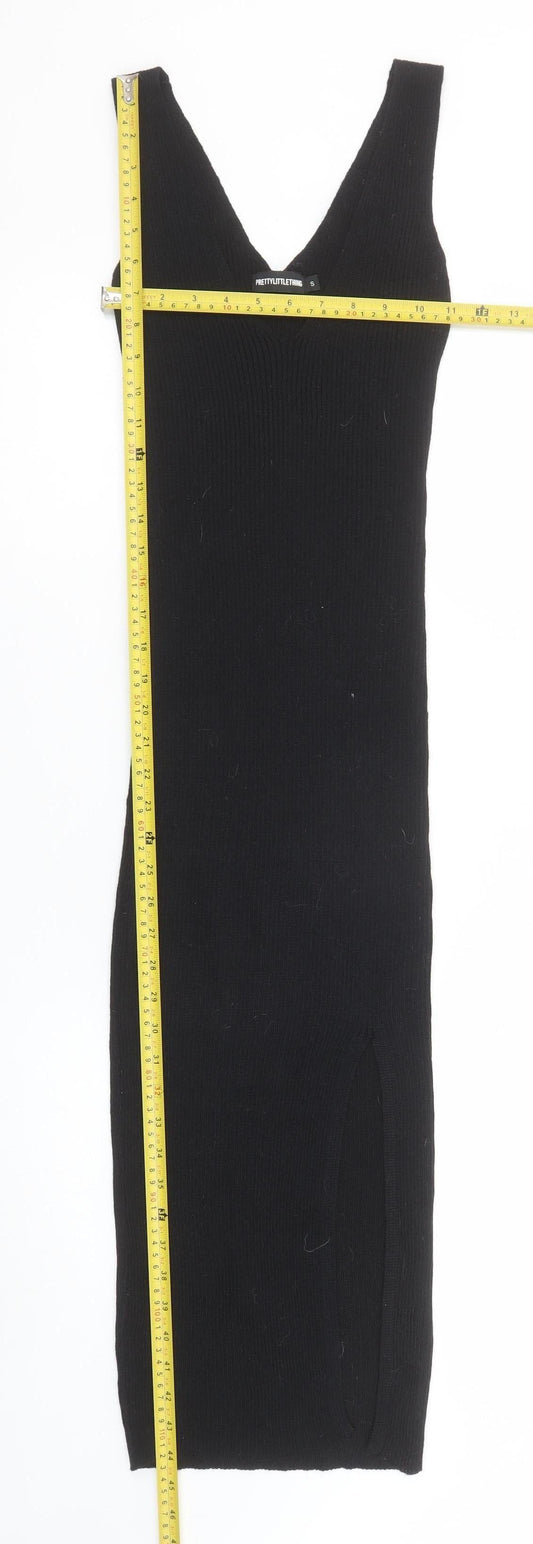 PrettyLittleThing Women's Black Sleeveless V-Neck Knit Bodycon Midi Dress S