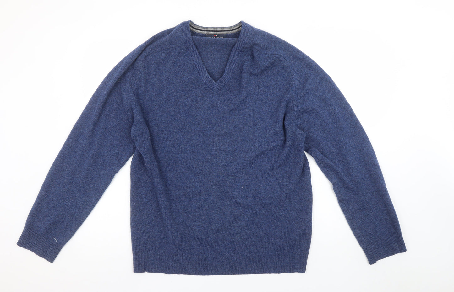 Marks and Spencer Mens Blue Lambswool V-Neck Jumper Size L