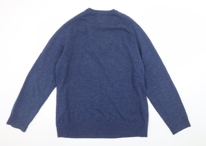 Marks and Spencer Mens Blue Lambswool V-Neck Jumper Size L