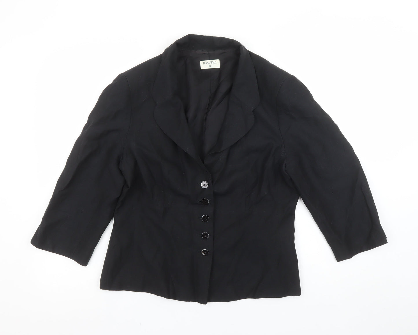 Kaliko Women’s Black Silk Linen Blend Tailored Blazer UK 12