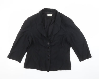 Kaliko Women’s Black Silk Linen Blend Tailored Blazer UK 12