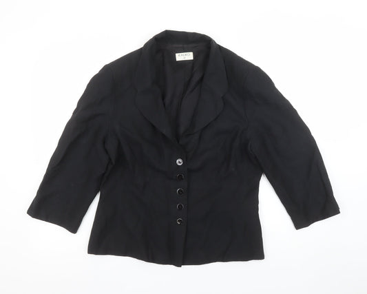 Kaliko Women’s Black Silk Linen Blend Tailored Blazer UK 12