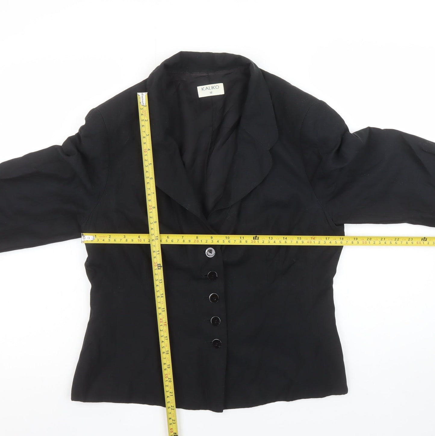 Kaliko Women’s Black Silk Linen Blend Tailored Blazer UK 12