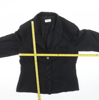 Kaliko Women’s Black Silk Linen Blend Tailored Blazer UK 12