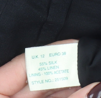 Kaliko Women’s Black Silk Linen Blend Tailored Blazer UK 12