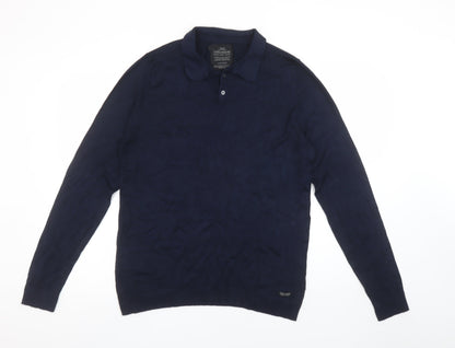 Threadbare Men’s Blue Collared Cotton Pullover Jumper Medium
