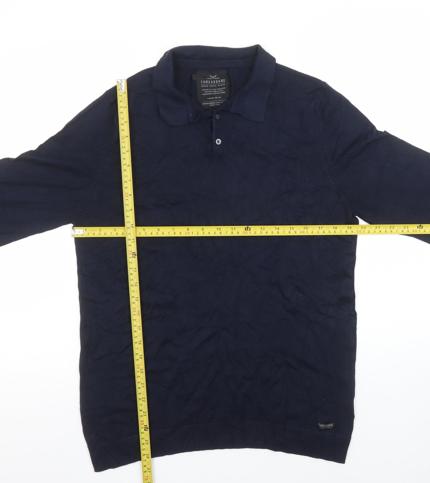 Threadbare Men’s Blue Collared Cotton Pullover Jumper Medium