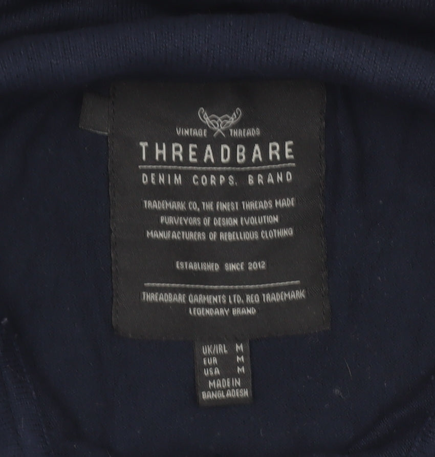 Threadbare Men’s Blue Collared Cotton Pullover Jumper Medium