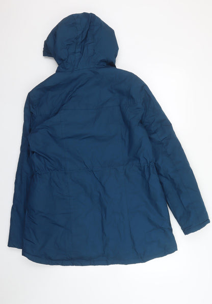 George Women Blue Parka Jacket Size 12 Hooded Mid-Length Cotton Blend
