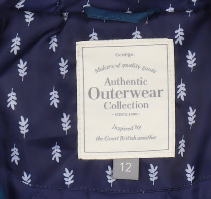 George Women Blue Parka Jacket Size 12 Hooded Mid-Length Cotton Blend