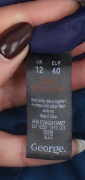 George Women Blue Parka Jacket Size 12 Hooded Mid-Length Cotton Blend