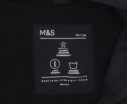 Marks and Spencer Boys Black 10-11 Years Hooded Stormwear Rain Jacket