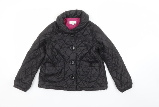 H&M Girls Black Quilted Mid-Length Jacket 9-10 Years Lined Padded Coat