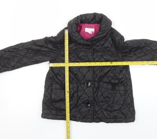 H&M Girls Black Quilted Mid-Length Jacket 9-10 Years Lined Padded Coat
