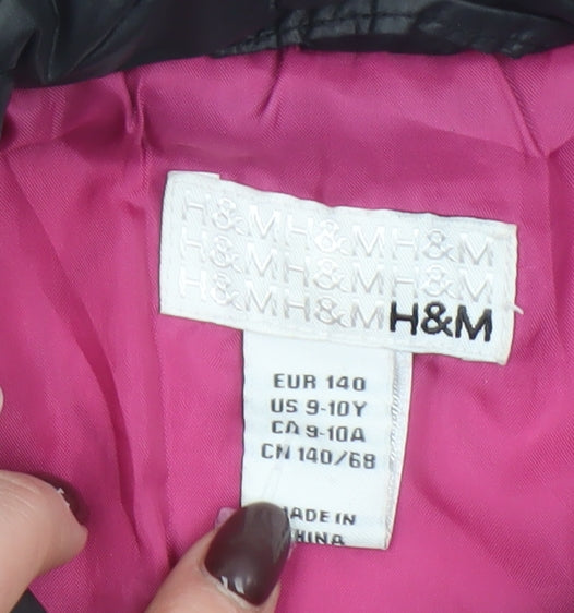 Girls UK Size 9-10 Years H&M Black Quilted Coat