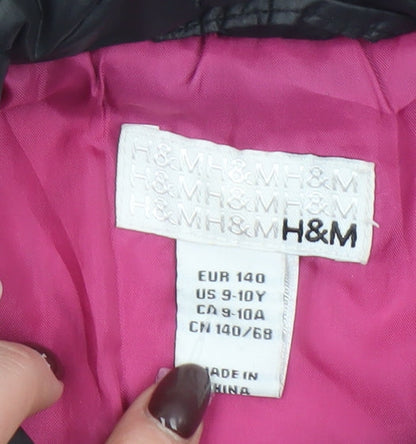 Girls UK Size 9-10 Years H&M Black Quilted Coat