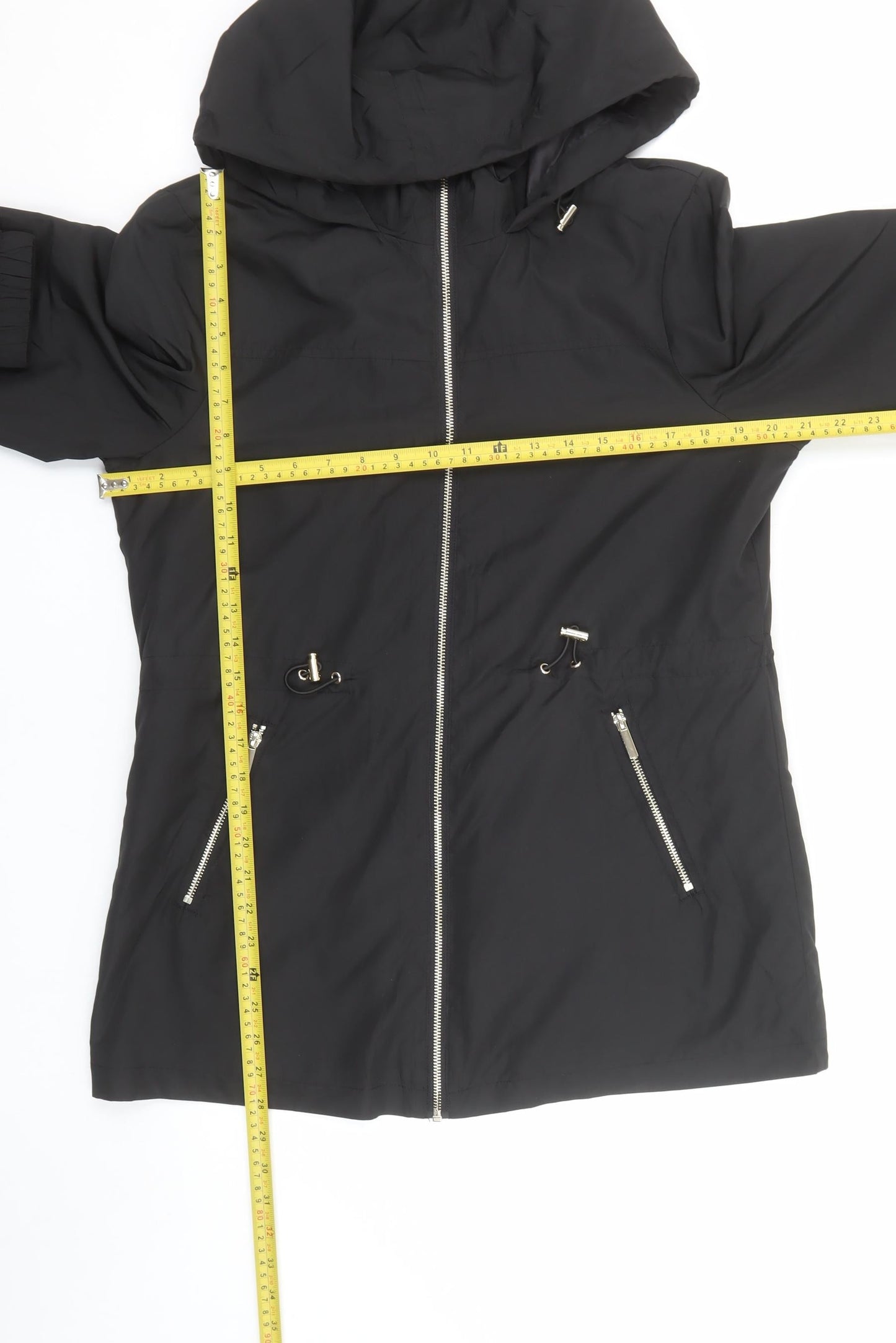 Classic Womens Black Hooded Anorak Jacket Size 12 Mid-Length Polyester