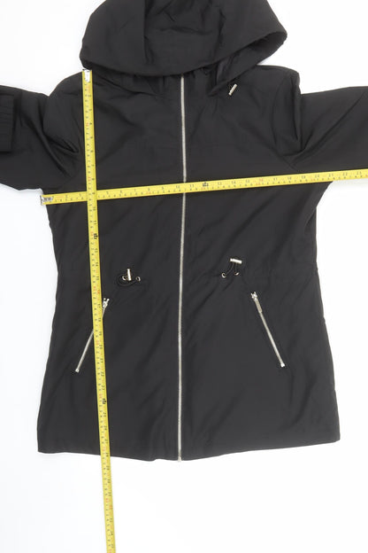 Classic Womens Black Hooded Anorak Jacket Size 12 Mid-Length Polyester