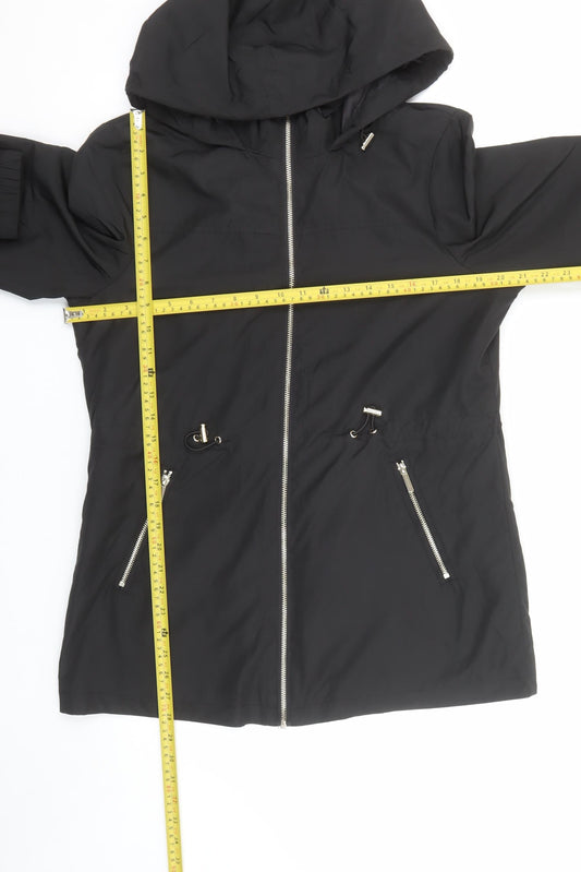 Classic Womens Black Hooded Anorak Jacket Size 12 Mid-Length Polyester